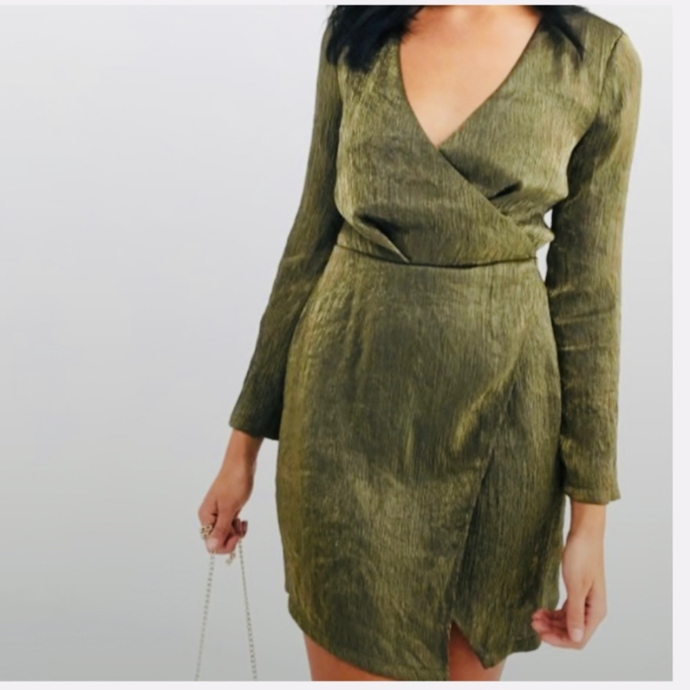 ASOS The Girlcode Mini Dress in Metallic Green